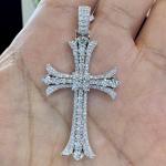 Round Cut Simulated Diamond Fancy Men's Cross Pendant In 14k White Gold Plated