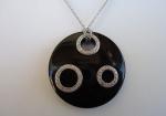 925 STERLING SILVER  DESIGNERS PENDANT NECKLACE 1 ct LAB CREATED DIAMOND / ONYX
