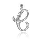 .925 Sterling Silver Cursive Diamond Cut Letter "A-Z" Initial Pendant Necklace