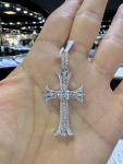 Round Cut Simulated Diamond Fancy Men's Cross Pendant In 14k White Gold Plated