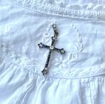 Antique Large Cross Diamond Silver Christian Pendant Religious