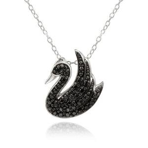 925 Silver Black Diamond Accent Swan Necklace, 18"