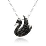 925 Silver Black Diamond Accent Swan Necklace, 18"