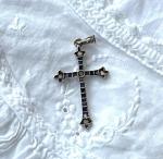 Antique Large Cross Diamond Silver Christian Pendant Religious