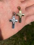 Real Natural Diamond Cross Pendant Necklace 1"  VS G 925 Silver 14k Gold Plated
