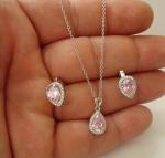 PENDANT & EARRING SET PINK / WHITE LAB CREATED DIAMONDS 925 STERLING SILVER 