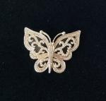 Pave Diamonds Set In Butterfly Ornate Slide Pendant Sterling Silver JewelryVntg