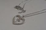 HEART & CROSS NECKLACE PENDANT W/ LAB CRAETED DIAMONDS 925 STERLING SILVER 