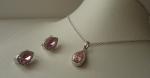 PENDANT & EARRING SET PINK / WHITE LAB CREATED DIAMONDS 925 STERLING SILVER 