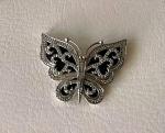 Pave Diamonds Set In Butterfly Ornate Slide Pendant Sterling Silver JewelryVntg