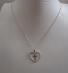 HEART & CROSS NECKLACE PENDANT W/ LAB CRAETED DIAMONDS 925 STERLING SILVER 
