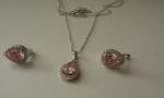 PENDANT & EARRING SET PINK / WHITE LAB CREATED DIAMONDS 925 STERLING SILVER 