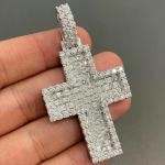 3.00 CT Round & Baguette Simulated Diamond Men's Cross Pendant Sterling Silver