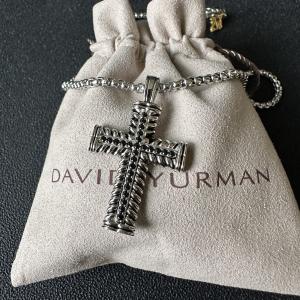 David Yurman Chevron Cross Pendant Sterling Silver 925 with Black Diamonds 20"