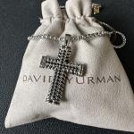 David Yurman Chevron Cross Pendant Sterling Silver 925 with Black Diamonds 20"