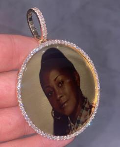 Men Natural diamond Disk Memory photo Pendant RIP Real 925 Silver Rapper jewelry