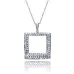 OPEN SQUARE NECKLACE PENDANT SIMULATE DIAMONDS / 925 STERLING SILVER 18'' CHAIN 