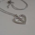 HEART & CROSS NECKLACE PENDANT W/ LAB CRAETED DIAMONDS 925 STERLING SILVER 