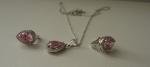 PENDANT & EARRING SET PINK / WHITE LAB CREATED DIAMONDS 925 STERLING SILVER 