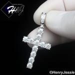 MEN SOLID 925 STERLING SILVER ICY MOISSANITE 3D 1 ROW TENNIS CROSS PENDANT*MP464