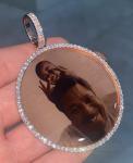 Men Natural diamond Disk Memory photo Pendant RIP Real 925 Silver Rapper jewelry