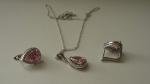 PENDANT & EARRING SET PINK / WHITE LAB CREATED DIAMONDS 925 STERLING SILVER 