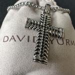 David Yurman Chevron Cross Pendant Sterling Silver 925 with Black Diamonds 20"