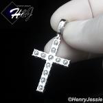 MEN SOLID 925 STERLING SILVER ICY MOISSANITE 3D 1 ROW TENNIS CROSS PENDANT*MP464