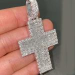 3.00 CT Round & Baguette Simulated Diamond Men's Cross Pendant Sterling Silver