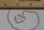 HEART & CROSS NECKLACE PENDANT W/ LAB CRAETED DIAMONDS 925 STERLING SILVER 