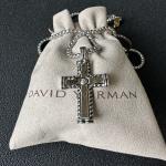 David Yurman Chevron Cross Pendant Sterling Silver 925 with Black Diamonds 20"