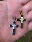 Real Natural Diamond Cross Pendant Necklace 1"  VS G 925 Silver 14k Gold Plated