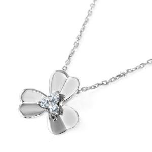  STERLING SILVER 3 PETAL FLOWER NECKLACE PENDANT W/ LAB CREATED DIAMONDS/18'' 