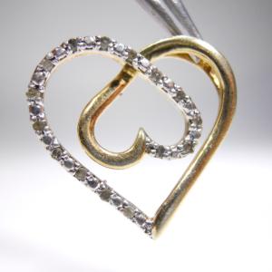 VINTAGE OPEN HEART DIAMOND CHIP PENDANT CHARM GOLD on STERLING SILVER 925 