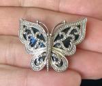 Pave Diamonds Set In Butterfly Ornate Slide Pendant Sterling Silver JewelryVntg