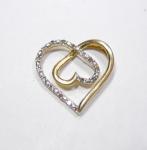 VINTAGE OPEN HEART DIAMOND CHIP PENDANT CHARM GOLD on STERLING SILVER 925 