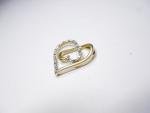 VINTAGE OPEN HEART DIAMOND CHIP PENDANT CHARM GOLD on STERLING SILVER 925 