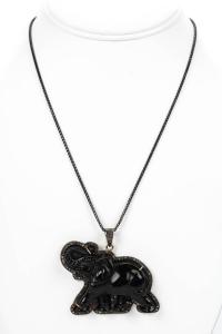 Sheryl Lowe Womens Sterling Silver Onyx + Diamond Accent Elephant Pendant Neckla