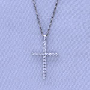 Natural Diamond Cross Pendant Necklace in Silver
