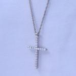 Natural Diamond Cross Pendant Necklace in Silver