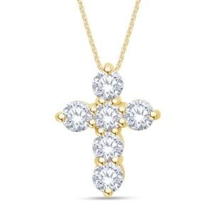Lab Grown Diamond Cross Pendant Necklace in Gold