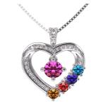 Mother and Child Heart Birthstone Necklace in White Gold