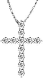 14K White Gold Diamond Cross, 0.76 Carat Total