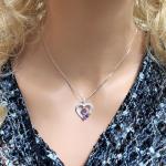 Mother and Child Heart Birthstone Necklace in White Gold