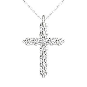 14K White Gold Diamond Cross Pendant Necklace