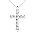 14K White Gold Diamond Cross Pendant Necklace