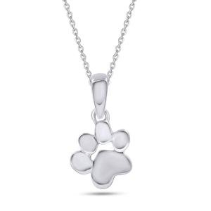 Wishrocks Charm Pendant Necklace Plain Dog Paw Print Jewelry For Women In 14K Solid White Gold Along With 18" Chain