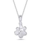 14K White Gold Dog Paw Print Charm Necklace