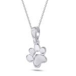 14K White Gold Dog Paw Print Charm Necklace