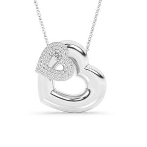 Sterling Silver Double Heart Diamond Necklace